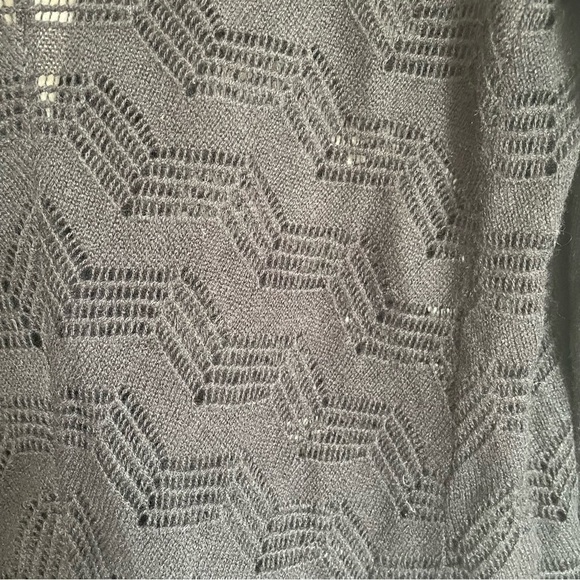 Garnet Hill | Cashmere Lightweight Crochet Knit Black Cardigan Sweater - Picture 8 of 9